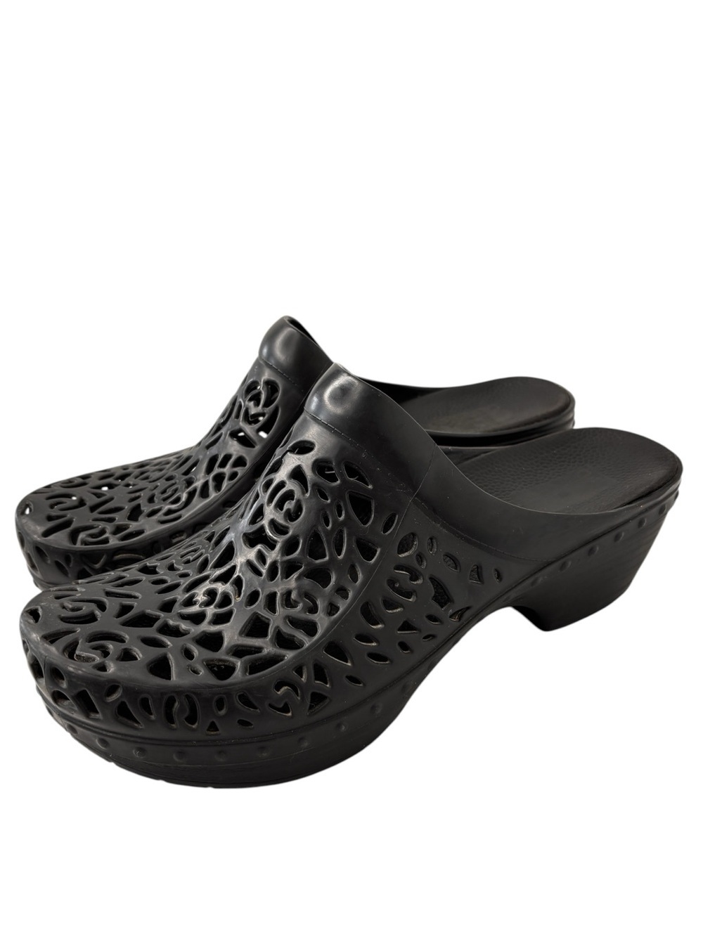 Dansko Pippa Black Jelly Clogs EU 40 US 9.5 / 10 Laser Cut-Out Floral Perforated